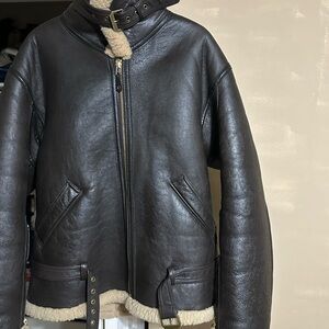 Men's brown Leather Aviator Jacket with Shearling Lining